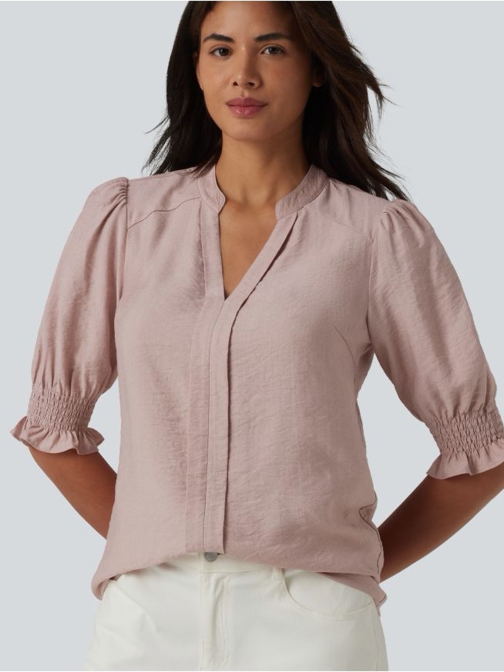 Halara NWT Dusty Rose Pink Smocked Puff Sleeve Blouse Size M